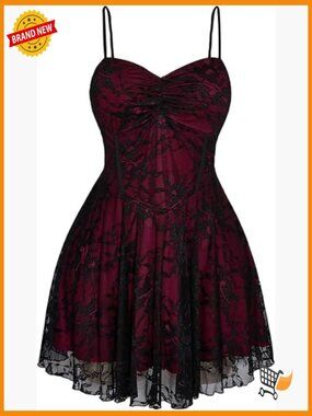 Plus Size Gothic Lace Ruffle Mini Dress Sweetheart Neck Sleeveless